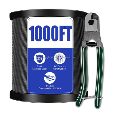 अच्छा दाम गैर-मिश्र धातु विनाइल लेपित तार रस्सी काला 304 स्टेनलेस स्टील 1/16